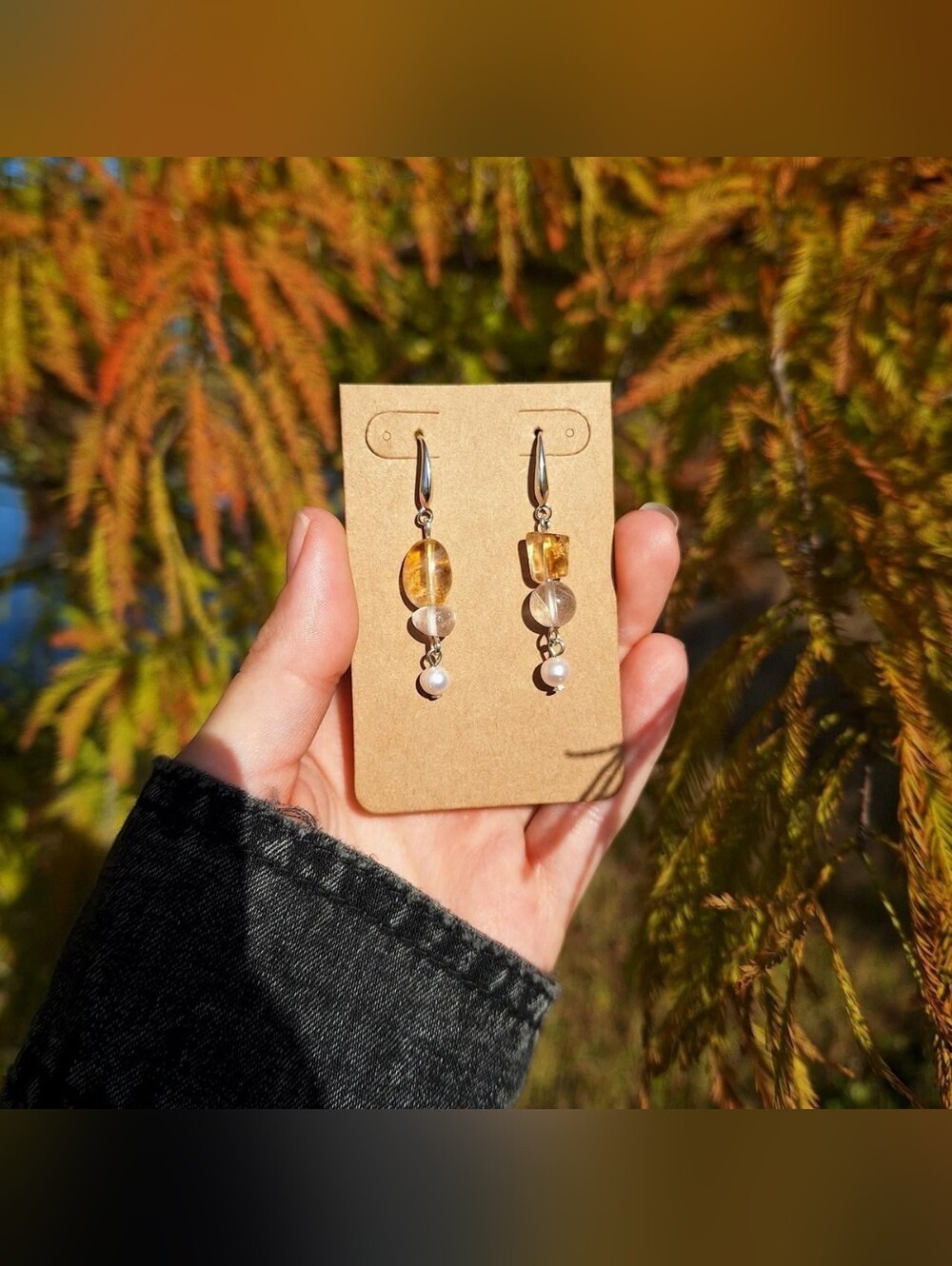 Citrine, Quartz, Freshwater Pearl Earrings ~ Artisan Jewelry